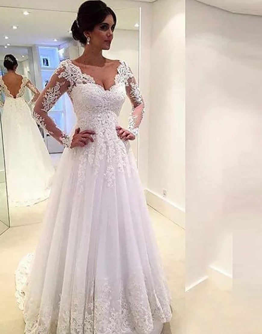 Luolandi A Line Open Back Long Bridal Dress Beautiful Wedding Dresses